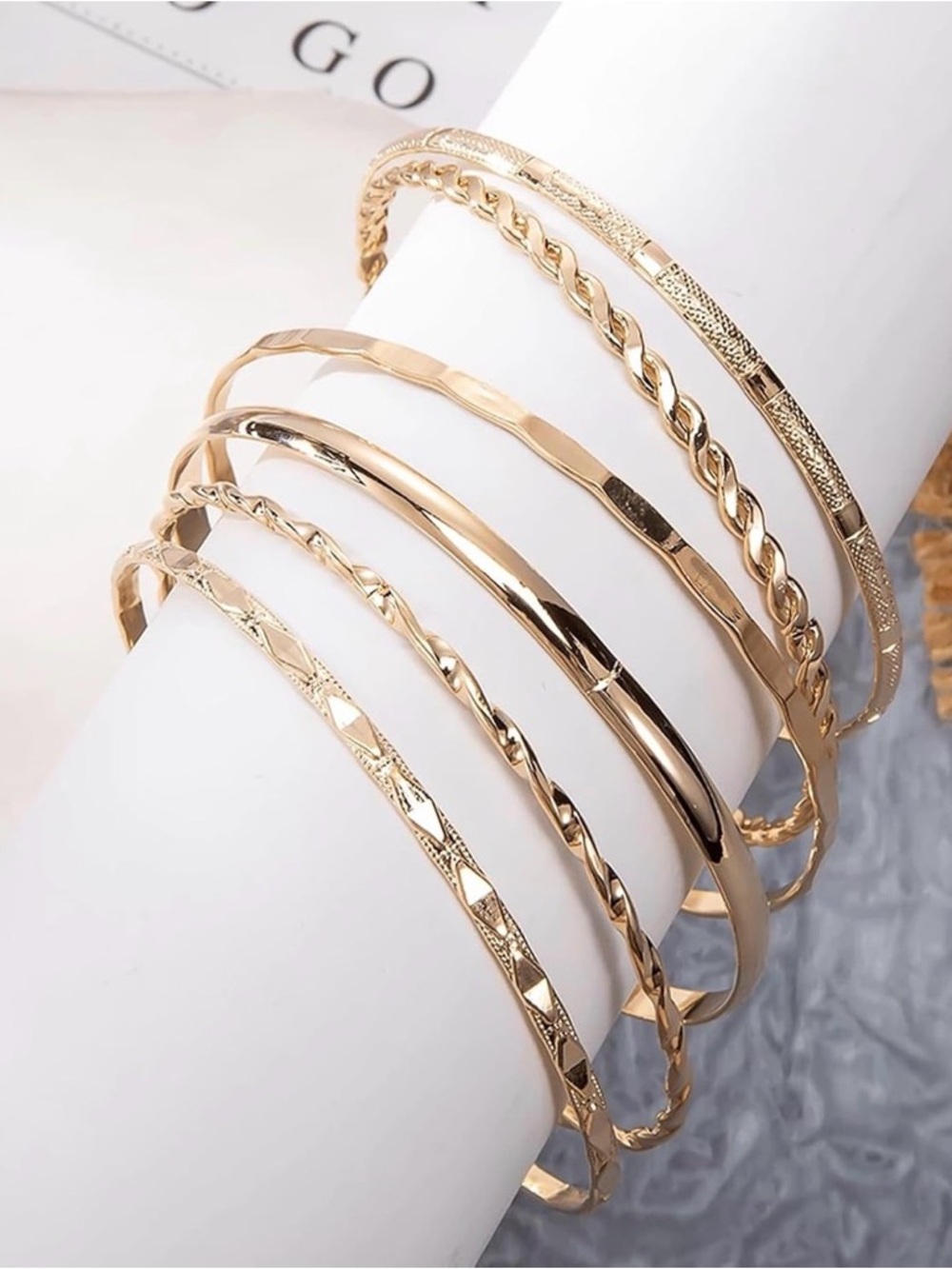 NWT~6pc 14k Gold Layering Stackable Bangle Bracelet Set